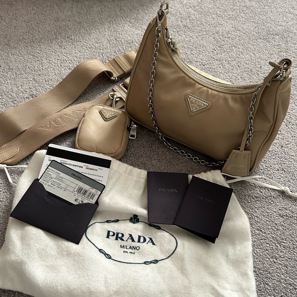 Prada Tan Nylon reedition  Bag with Accessories